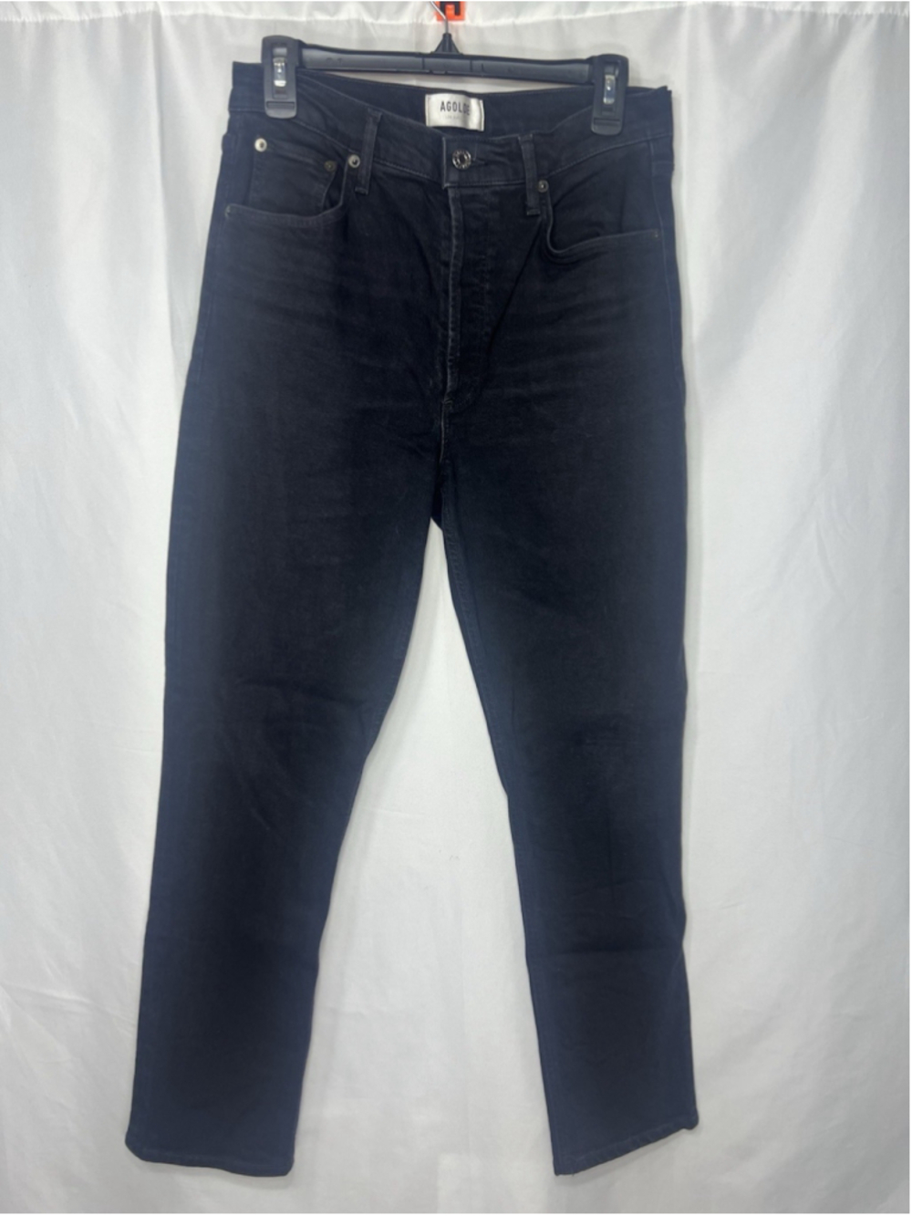 AGOLDE Women’s Riley High Rise Straight Denim Button Fly Black Jeans 28 Festive